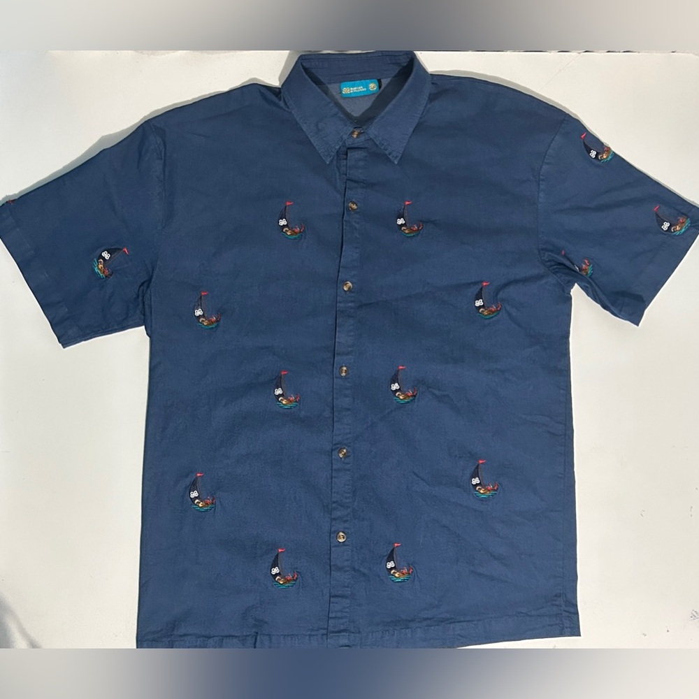 Mens Bahari Bahama Short Sleeve Embroidered Sailboat ButtonDown Dress Shirt 2XL